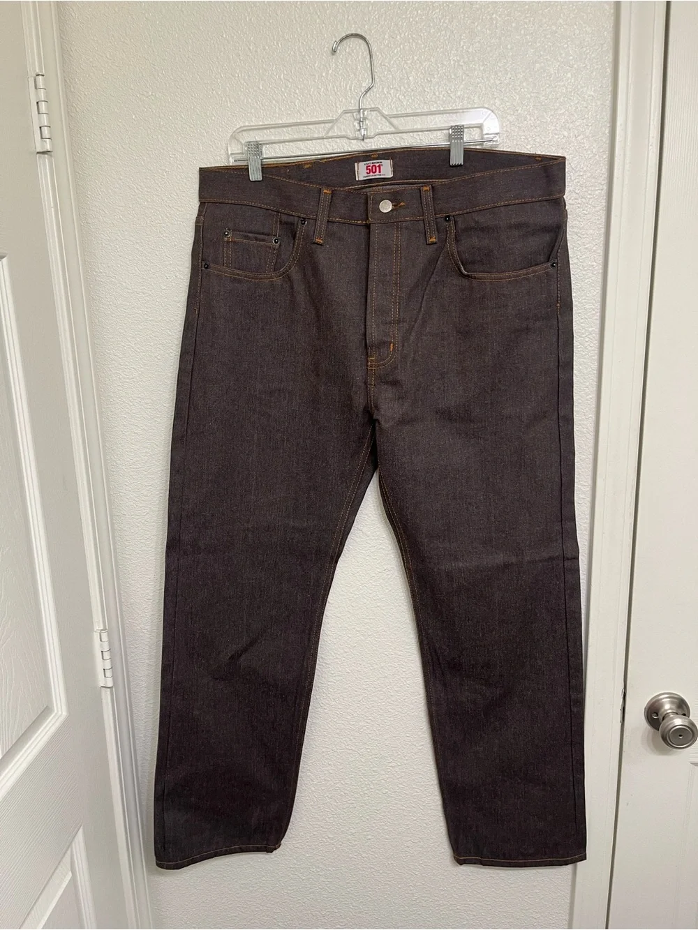 Levi’s 501 Men’s Jeans 38x30 Straight Leg Button Fly Dark Brown Denim